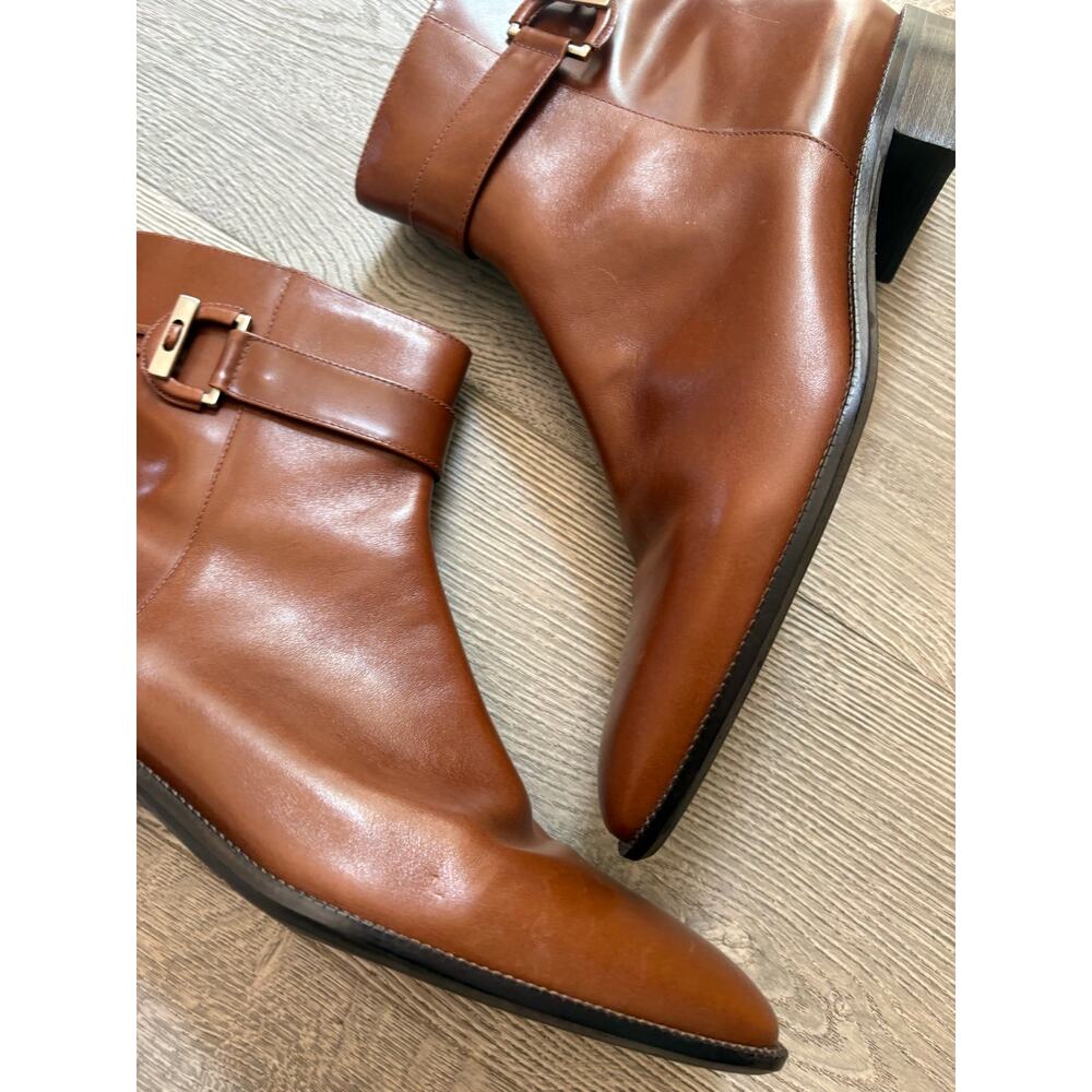 ✨2/$30✨Talbot's Leather Square Toe Ankle Boots Size 11 Cognac Brown Western - Picture 2 of 11